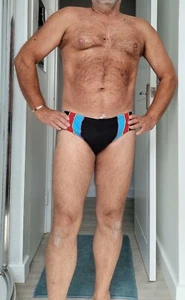 Men's Retro Black Swimming Trunks Briefs 🩲 Medium - Picture 1 of 12