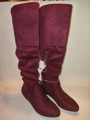 Bota Route 66 para mujer celebridad talla 7 roja textil tacón bajo hasta la rodilla moda Foto 1 de 4