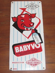 09J11 JOLI ANCIENNE PLAQUE EMAILLEE AGRICOLE BABYVO NOURRITURE VACHE VEAU - Picture 1 of 5