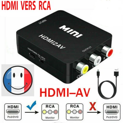 ISONIX Adaptateur Convertisseur HDMI vers RCA AV/CVSB L/R HD 1080p VG 4K +Cable USB