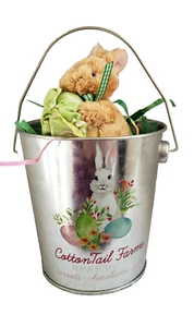 Osterkörbchen Baumwollschwanz Bauern Metall Silber Blecheimer Hase Kaninchen & Ei Neu - Bild 1 von 10