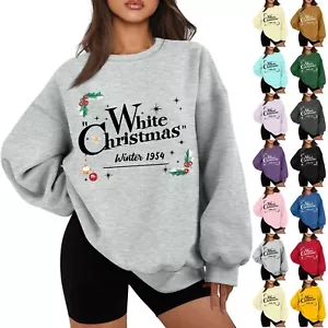 Women's Casual Fashion Long Sleeve Christmas Print Round Neck Sweatshirt Top - Picture 1 of 51