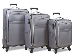 Dejuno Aria Softsided Lightweight 3-Piece Spinner Luggage Set - Grey