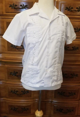 White Guayabera Button Front Shirt 4 Pocket Cuban Maximos Yucatan Kids sz 10 - Image 1 of 4