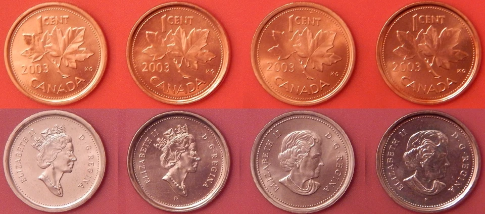 Brilliant Uncirculated 2003 & 2003P Canada 4 Crowned & Uncrowned 1 Cents - Image 1 of 1