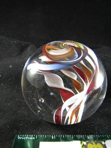 Art Glass- Signed Dunn 2014- Brown & White Swirled Ribbon Canes Paperweight #525 - Picture 1 of 7