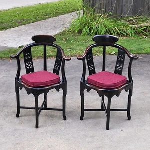 Vintage Chinese Asian Oriental Rosewood Zitan Arm Chairs Pair Carved Hand Made - Picture 1 of 14