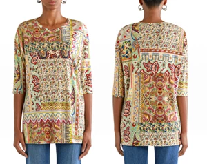 Etro Lovevy Day Viscose Jersey Top Patchwork-Effect Paisley Print XL/IT 44  $713 - Picture 1 of 24