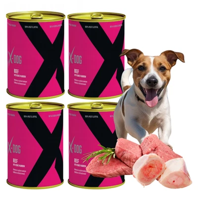 Nassfutter Hund 4x 800g Getreidefrei Hundefutter mit Rind Knochenmork X-DOG - Bild 1 von 4