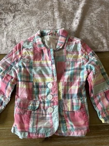 Vintage Girls JANIE AND JACK Madras Plaid Pink Blue Jacket   - Picture 1 of 4
