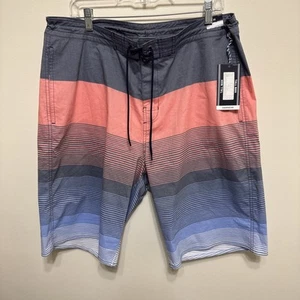 Traje de baño Roundtree & Yorke Board Shorts para hombre talla 38 gris a rayas con cordón nuevo con etiquetas - Imagen 1 de 8