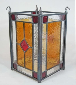 VINTAGE STAINED LEADED GLASS LANTERN LAMP SHADE ceiling light chandelier - Picture 1 of 9