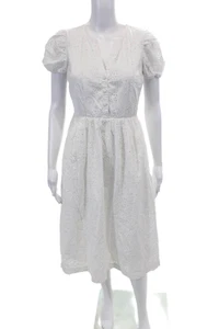 J Crew Womens Round Neck Short Sleeves Fit Flare Eyelet Midi Dress White Size 00 - Picture 1 of 7