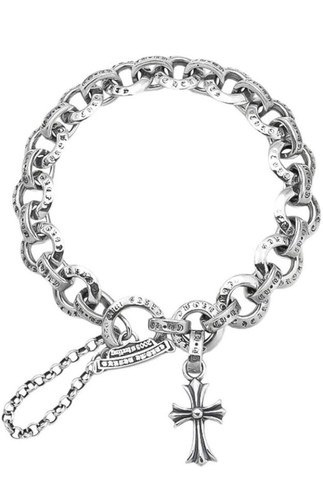 CHROME HEARTS Bracciale Anelli Cuori Cromati con Croce (22 cm 8 66 pollici)