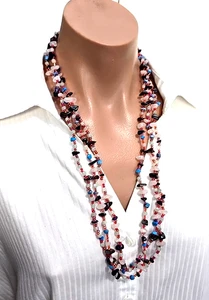 Lote de 3 collares vintage de cuentas de lapislázuli turquesa de cuarzo con múltiples piedras 30"L  - Imagen 1 de 3