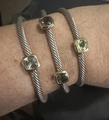 DAVID YURMAN.  JUEGO DE 3 PULSERAS BRAZALETE ORO SS & 18k. CITRINO Y AMATISTA Foto 1 de 4