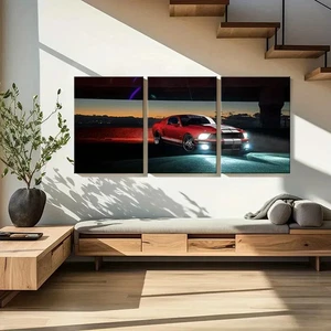 Arte de pared moderno Ford rojo puesta de sol 3 piezas lienzo sin marco/enmarcado - Imagen 1 de 9