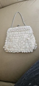 Vintage Small White Sequined Evening Bag - Picture 1 of 11