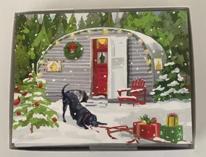 12 CHRISTMAS Leanin Tree Cards Box Set, BLACK LAB DOG, TINY HOME, RV, SNOW,WOODS - Picture 1 of 2