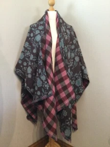 laura Ashley large shawl folral/chequered blue/brown/pink - Picture 1 of 7