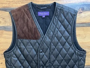 Ralph Lauren Purple Label Equestrian Leather & Suede Quilted Moto Vest Italy - Picture 1 of 19