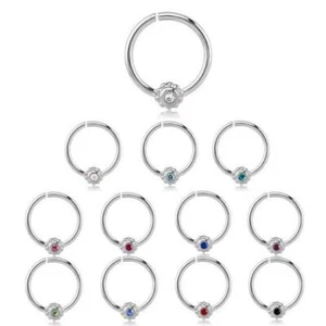 316L Surgical Steel Seamless Nose Ring Daith Helix Continuous Flower CZ Hoop 16G - Picture 1 of 13