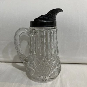 American Brilliant Cut Glass Etched Metal Top Heavy Crystal Pitcher - Picture 1 of 22