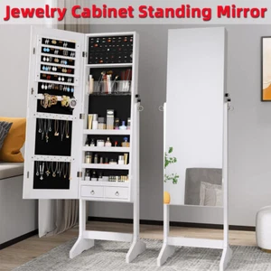 Large Standing Jewelry Mirror Cabinet Lockable Jewelry Armoire Organizer 156cm - Picture 1 of 9