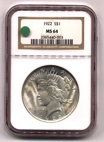 1922 Peace Dollar, NGC MS-64 Cover