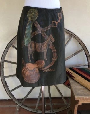 Falda Ecuestre Caballo Cuero Verde Pasarela Original Firma Ralph Lauren RARA Foto 1 de 4