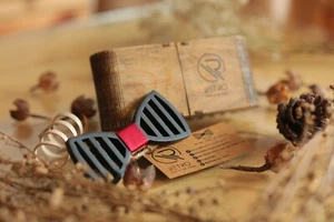 Retro Handmade Wooden Bline Bowtie With Wooden Box Wedding Party Event Necktie - Picture 1 of 1