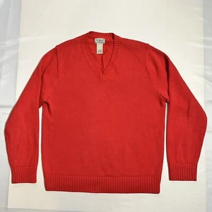 LL Bean Sweater Mens M Coral Red Long Sleeve V Neck Knit Cotton Pullover Reg - Picture 1 of 8