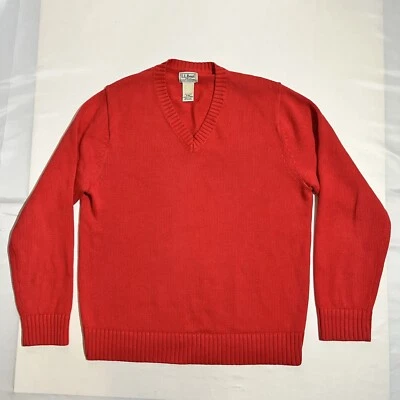 LL Bean Sweater Mens M Coral Red Long Sleeve V Neck Knit Cotton Pullover Reg - Image 1 of 4