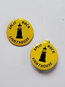 2 Vintage Split Rock Lighthouse Minnesota Yellow 1 inch Fold Over Tin Pin Button - Picture 1 of 2
