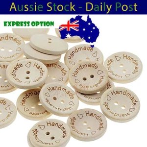 Buttons 2-Holes Handmade with Love Round Wooden Button Handmade Clothes 100pcs - Picture 1 of 28