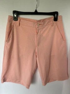 PUMA WOMEN'S POUNCE BERMUDA GOLF SHORTS GEORGIA PEACH STRIPE SIZE LARGE - Picture 1 of 6