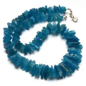 Natural Neon Blue Apatite Gems 9 to 18 mm Unpolished Chips Beads 15" Necklace - Picture 1 of 9