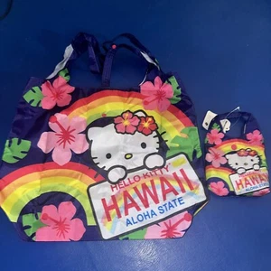 Hawaii Exclusive Hello Kitty Rainbows & Hibiscus Reusable Compact ECO Tote Bag - Picture 1 of 3