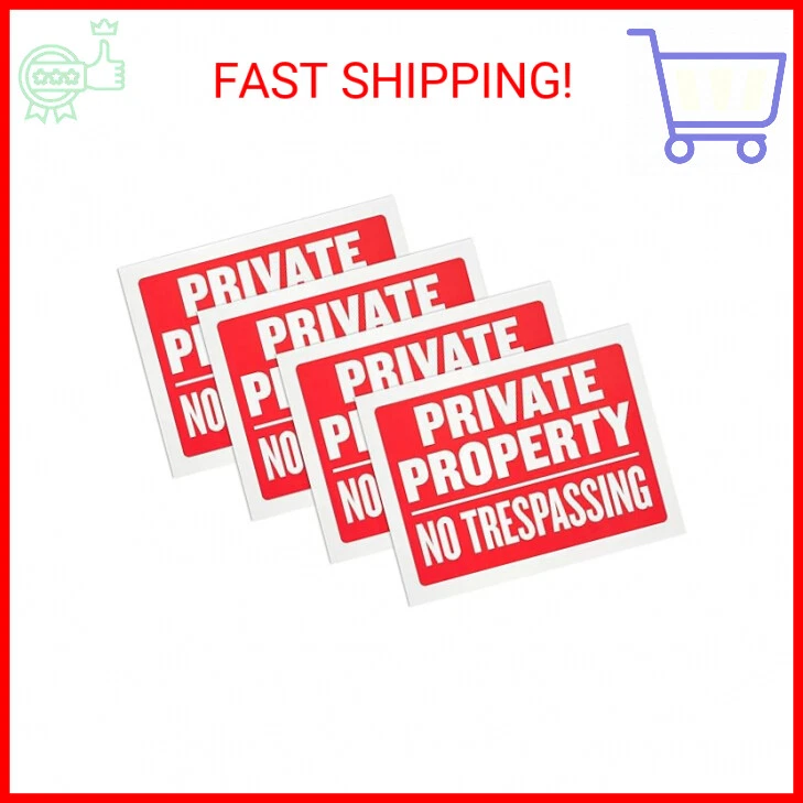Vanitek 4 PK Private Property No Trespassing Sign 9 X 12 Inch