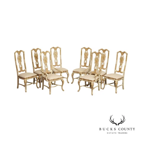 D. Heritage Sketchbook Collection Set of Eight Chinoiserie Painted Dining Chairs Cover