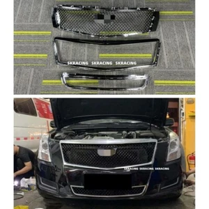 Front Upper+Lower Grille Chrome Frame+Upper Rhombic Grill For 13-17 Cadillac XTS - Picture 1 of 15