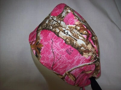 Men/Women Surgical Scrub Cap Lined Pink Camo  Cool Cap 100% Cotton - Image 1 of 3