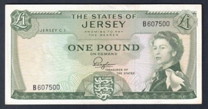 JERSEY P-8a. (1963) One Pound.. Elizabeth 11 Portrait..  Padgham..  gEF - Picture 1 of 2
