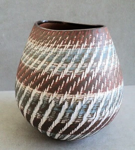Vtg Dümler & Breiden SGRAFFITO Pottery VASE MidCentury Oblong GERMANY Blue Brown - Picture 1 of 8
