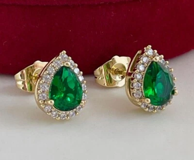 Luxus Ohrringe Ohrstecker Zirkonia Kristall Grün 585er Gold 14K vergoldet 12mm - Bild 1 von 4