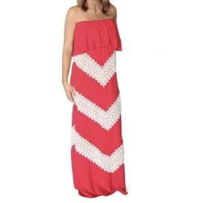 Judith March Crochet Maxi Dress Womens Size L Strapless Boho Beach Long Chevron - Picture 1 of 6