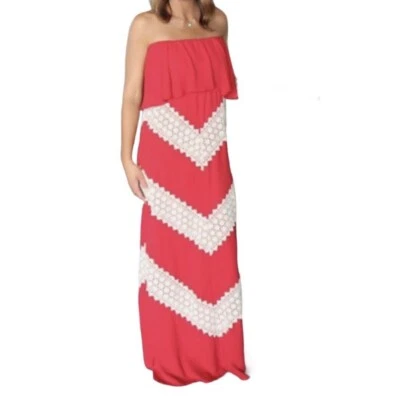 Judith March Crochet Maxi Dress Womens Size L Strapless Boho Beach Long Chevron - Image 1 of 4