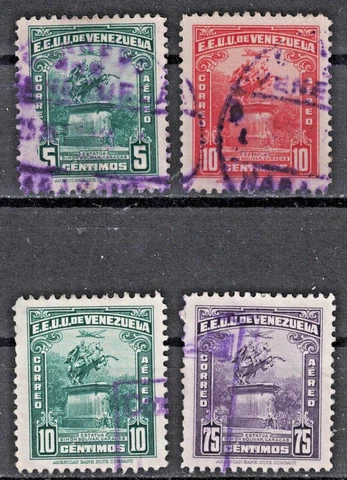 VENEZUELA:1942, 1947-48 SC#C143-C144,C240,C250 Used Statue of Simon Bolı  AJ1324 Cover