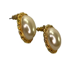 Damenohrringe goldton Kunstperle oval Metall durchbohrt - Bild 1 von 4