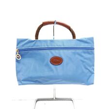 Auth LONGCHAMP - 2524089HT164 Light Blue Brown Nylon Leather Handbag